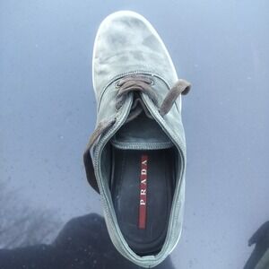 PRADA Men's Gray Lace Up Casual Sneakers Solid Pattern Round Toe Comfort Shoes